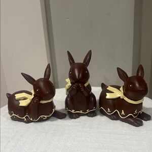 Vintage Chocolate Faux Brown Bunny Figurines with Cream Accents